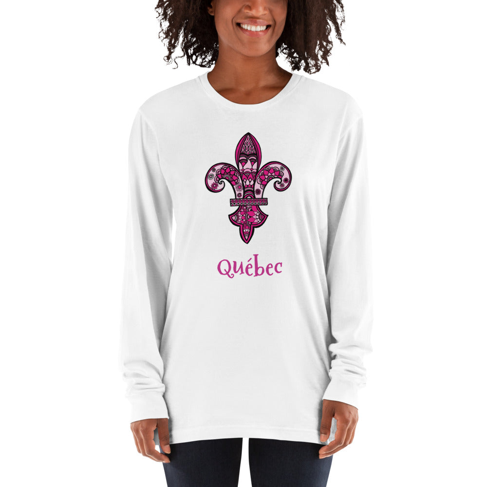 Quebec Pink Fleur de Lys Long sleeve t-shirt - You-Color