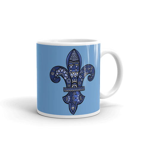 Mandalas Coffee Mug - Blue Fleur de Lys - You-Color